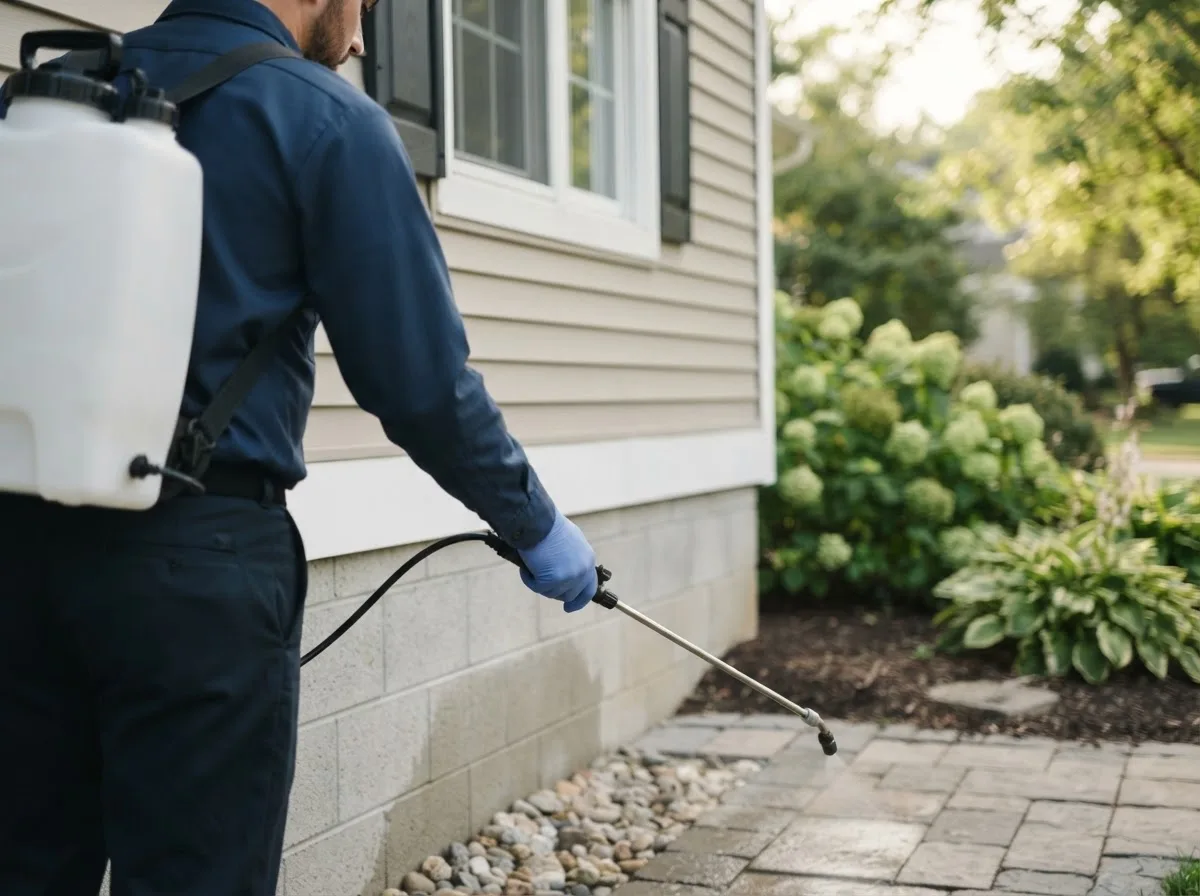 Pest control technician inspecting a home in Whitewood, VA